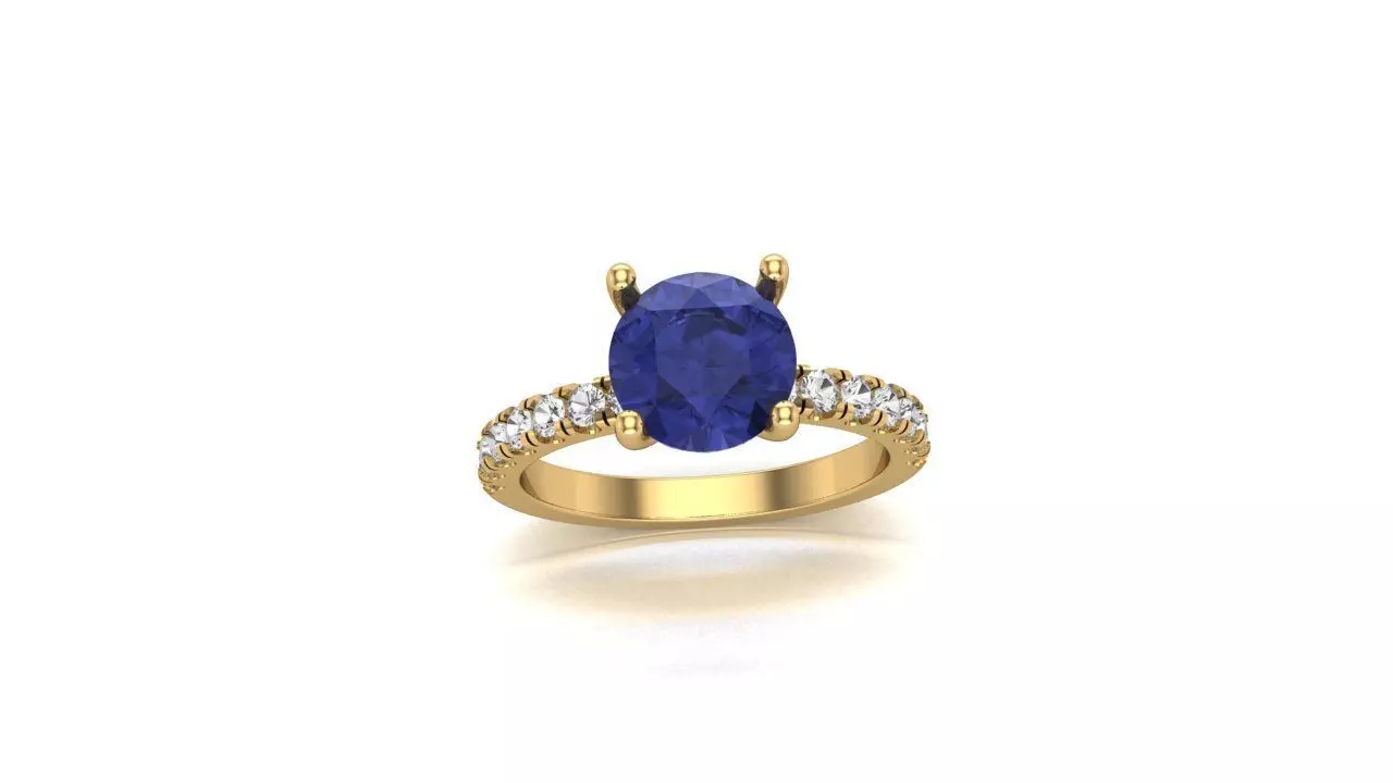 The Round Sapphire with Diamond Accented Shank Ring 3D print model