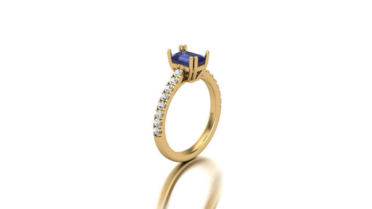 The Emerald Cut Sapphire with Diamond Accented Shank Ring 3D print model_2