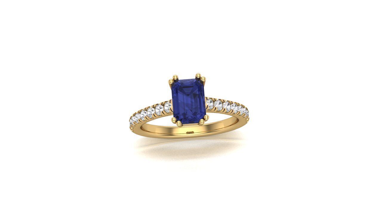 The Emerald Cut Sapphire with Diamond Accented Shank Ring 3D print model_1
