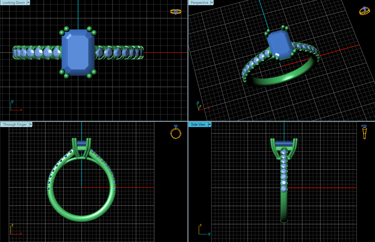 The Emerald Cut Sapphire with Diamond Accented Shank Ring 3D print model_3