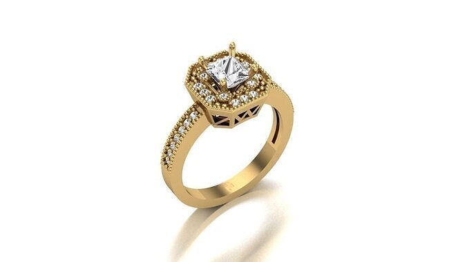 Regal Radiance The Princess Cut Diamond Double Halo Ring 3D print model