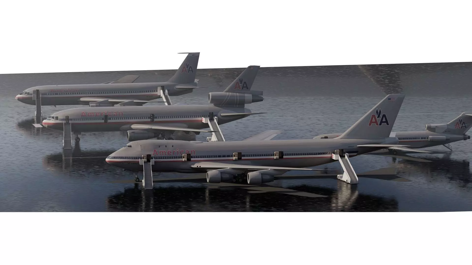 Boeing 747-100 DC-10-10 727-200 707-123B 3D model