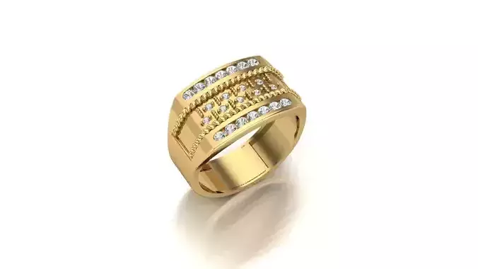 Textured Elegance Mens Wide Gold Band with Diamond Accents