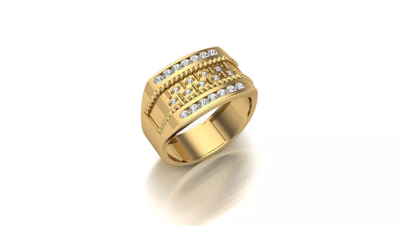 Textured Elegance Mens Wide Gold Band with Diamond Accents 3D print model