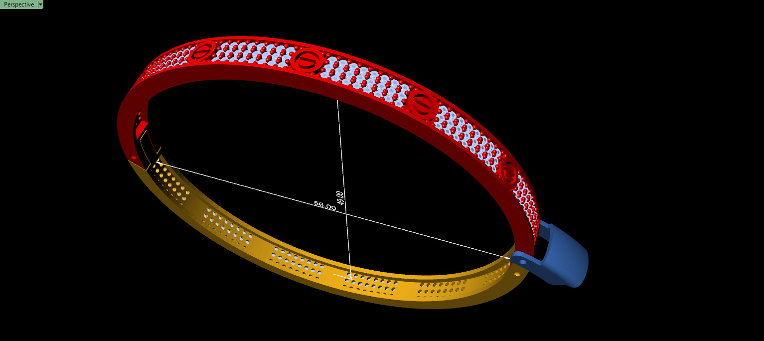 Triple Row Diamond Bracelet - FULL LOCK  3D print model_11