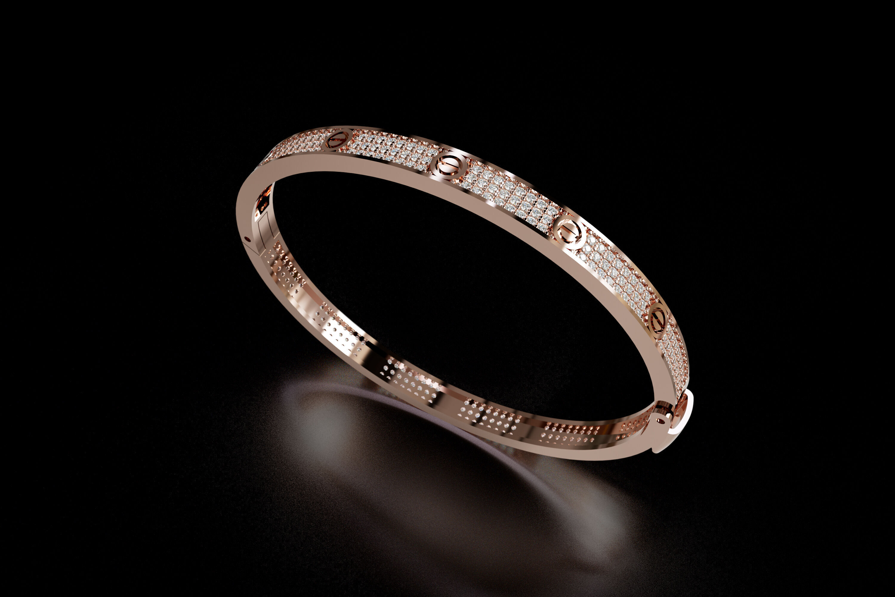 Triple Row Diamond Bracelet - FULL LOCK  3D print model_1