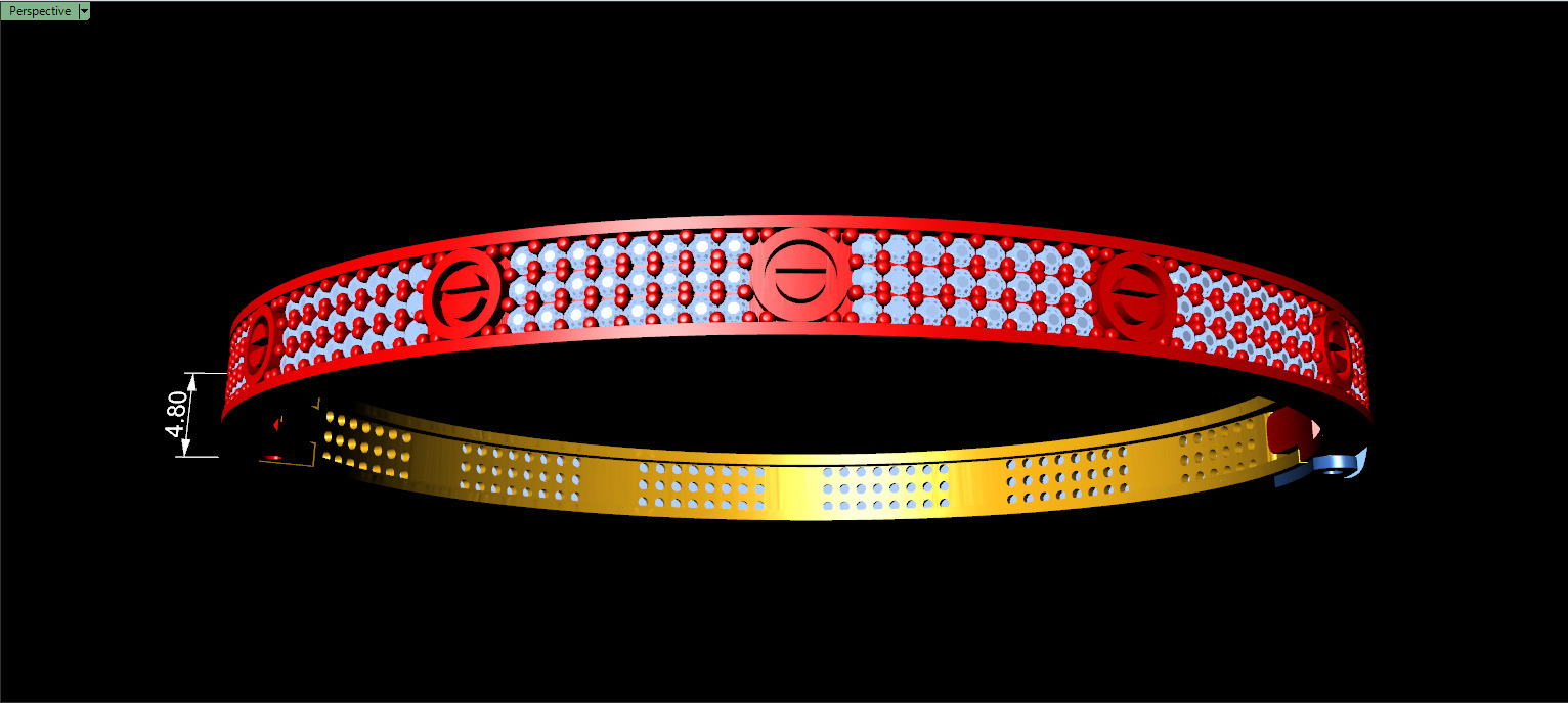 Triple Row Diamond Bracelet - FULL LOCK  3D print model_4