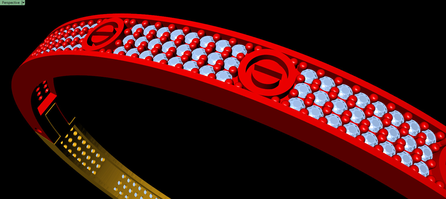 Triple Row Diamond Bracelet - FULL LOCK  3D print model_6