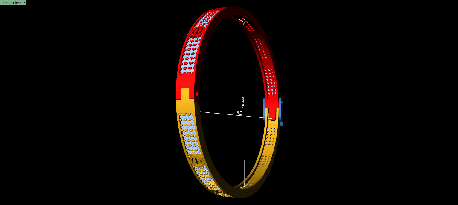 Triple Row Diamond Bracelet - FULL LOCK  3D print model_7