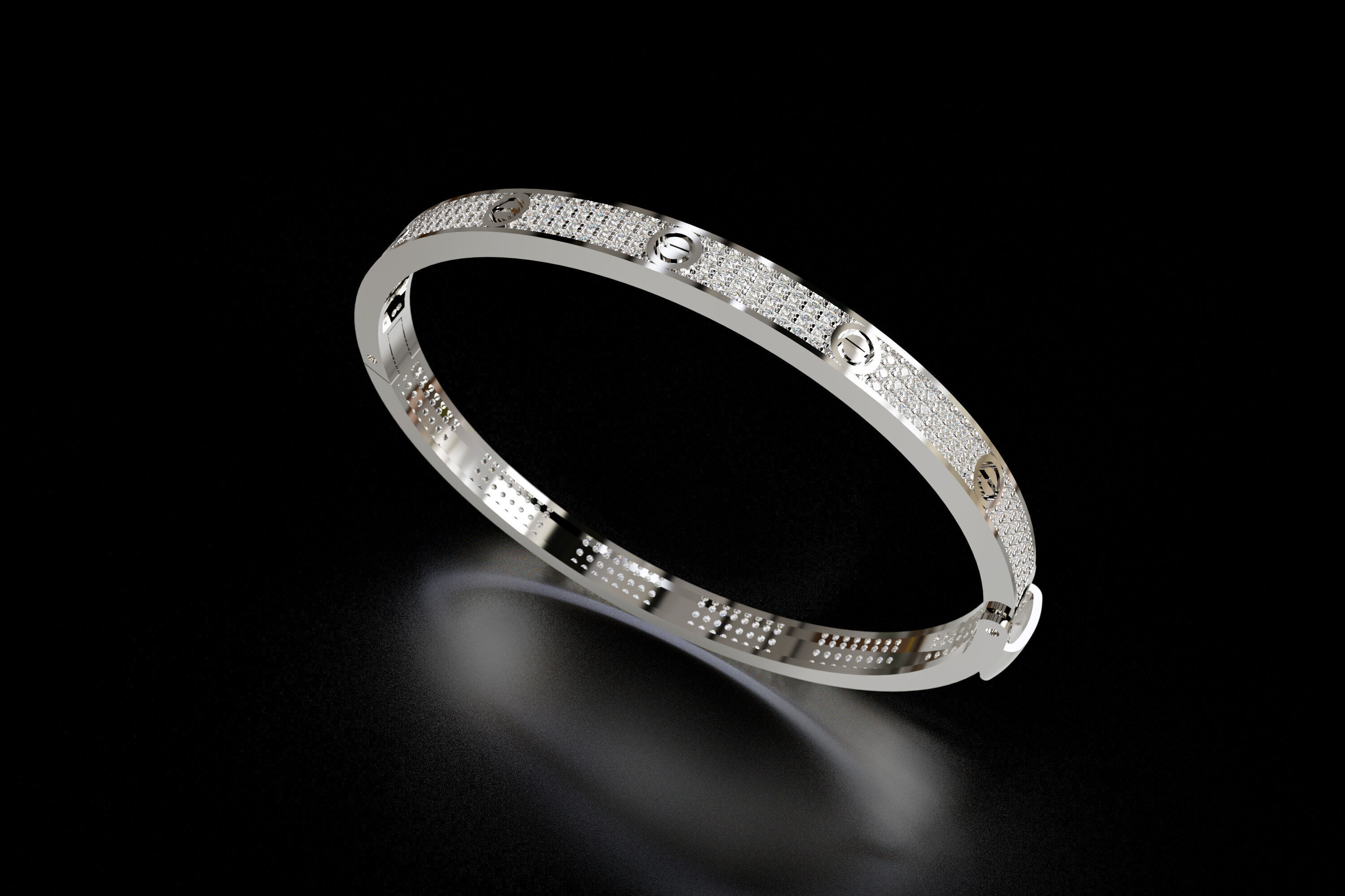Triple Row Diamond Bracelet - FULL LOCK  3D print model_2