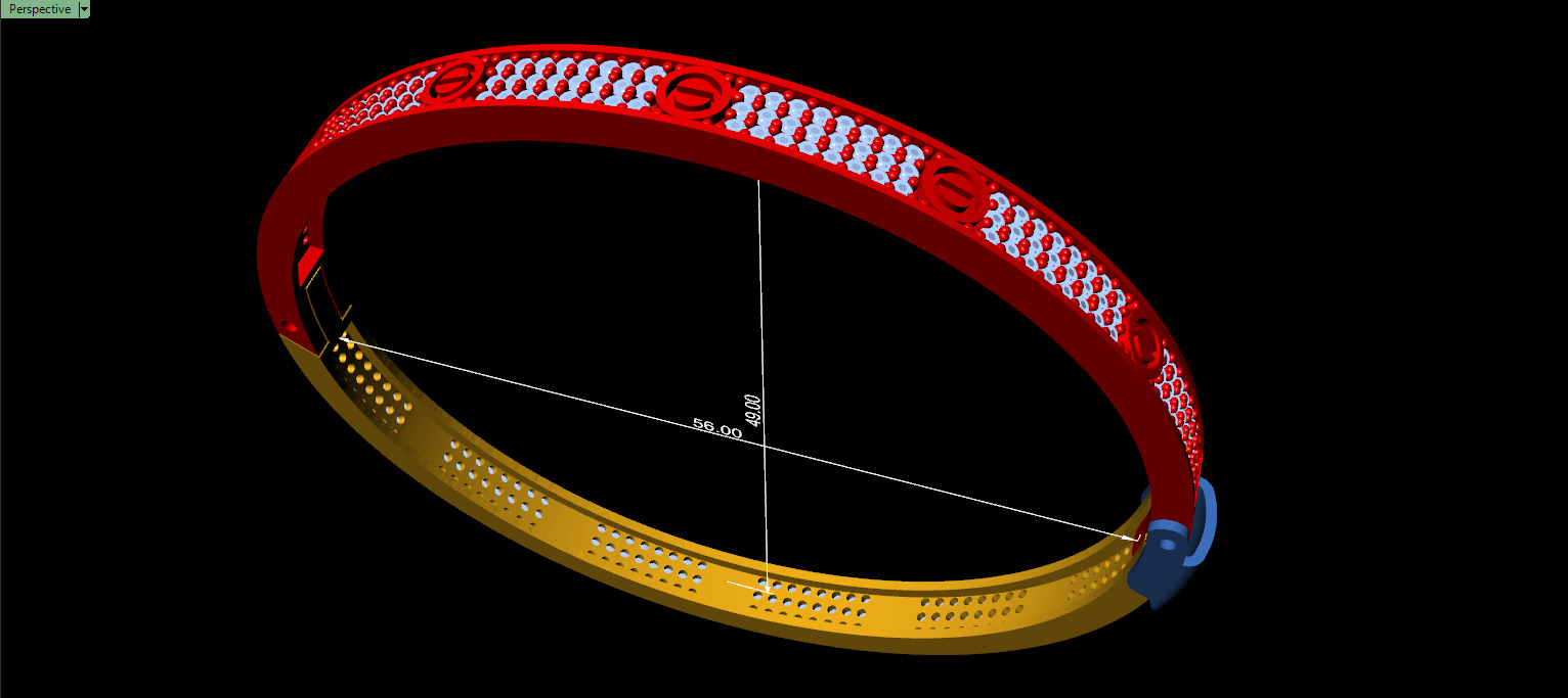 Triple Row Diamond Bracelet - FULL LOCK  3D print model_3