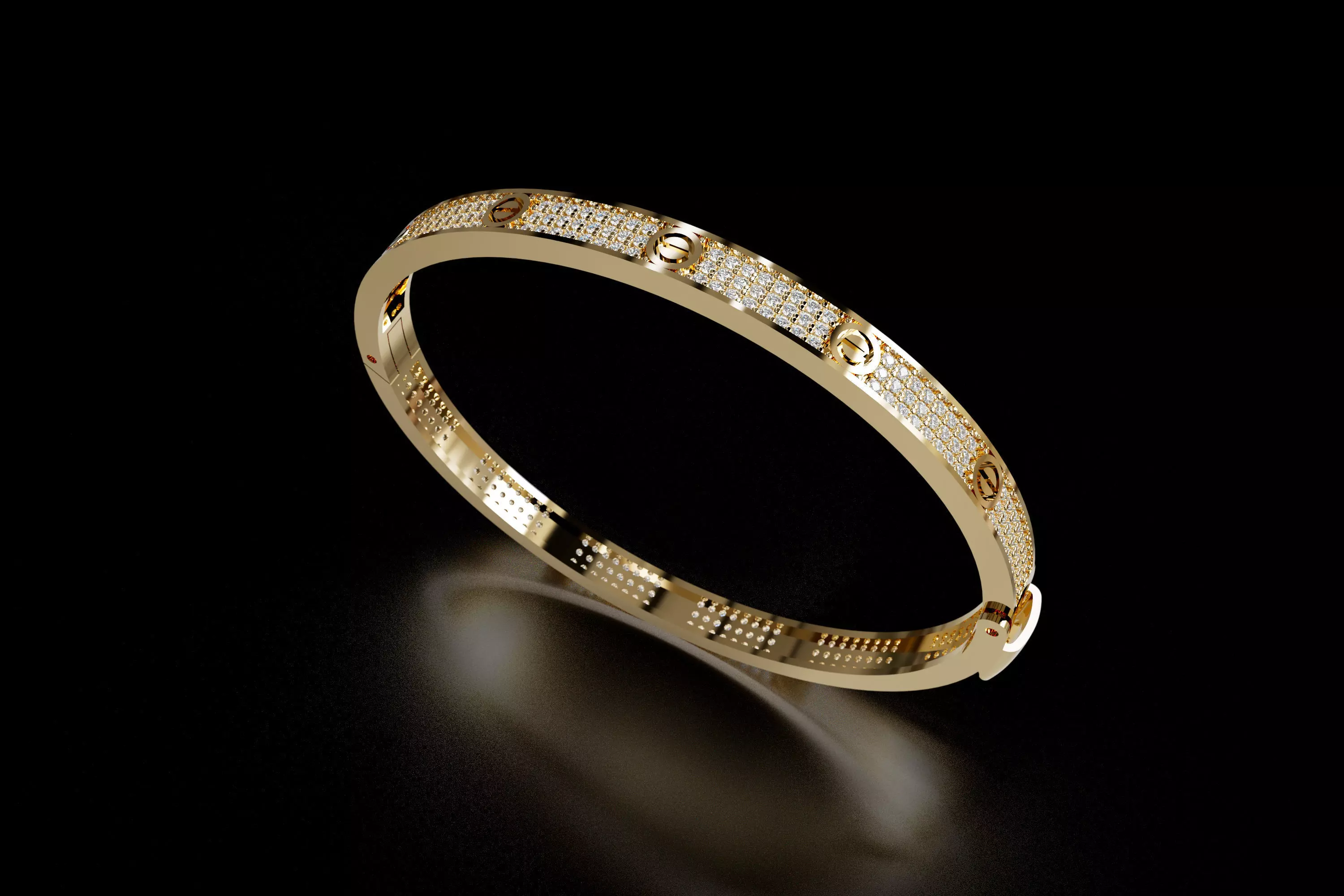 Triple Row Diamond Bracelet - FULL LOCK  3D print model_0