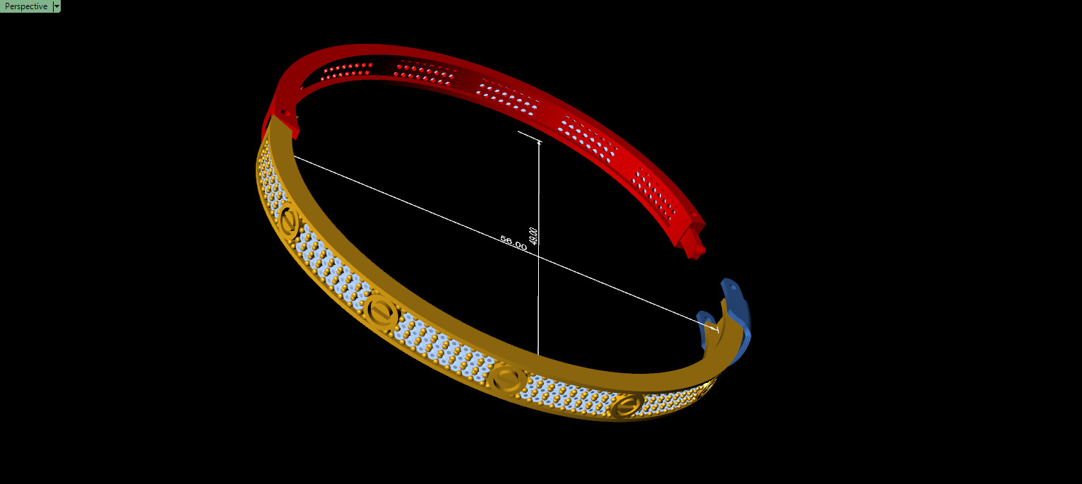 Triple Row Diamond Bracelet - FULL LOCK  3D print model_10