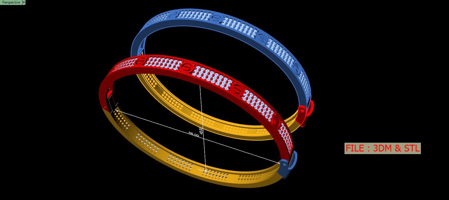 Triple Row Diamond Bracelet - FULL LOCK  3D print model_15