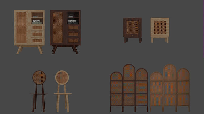 Five Types of Rattan Furniture 3D model