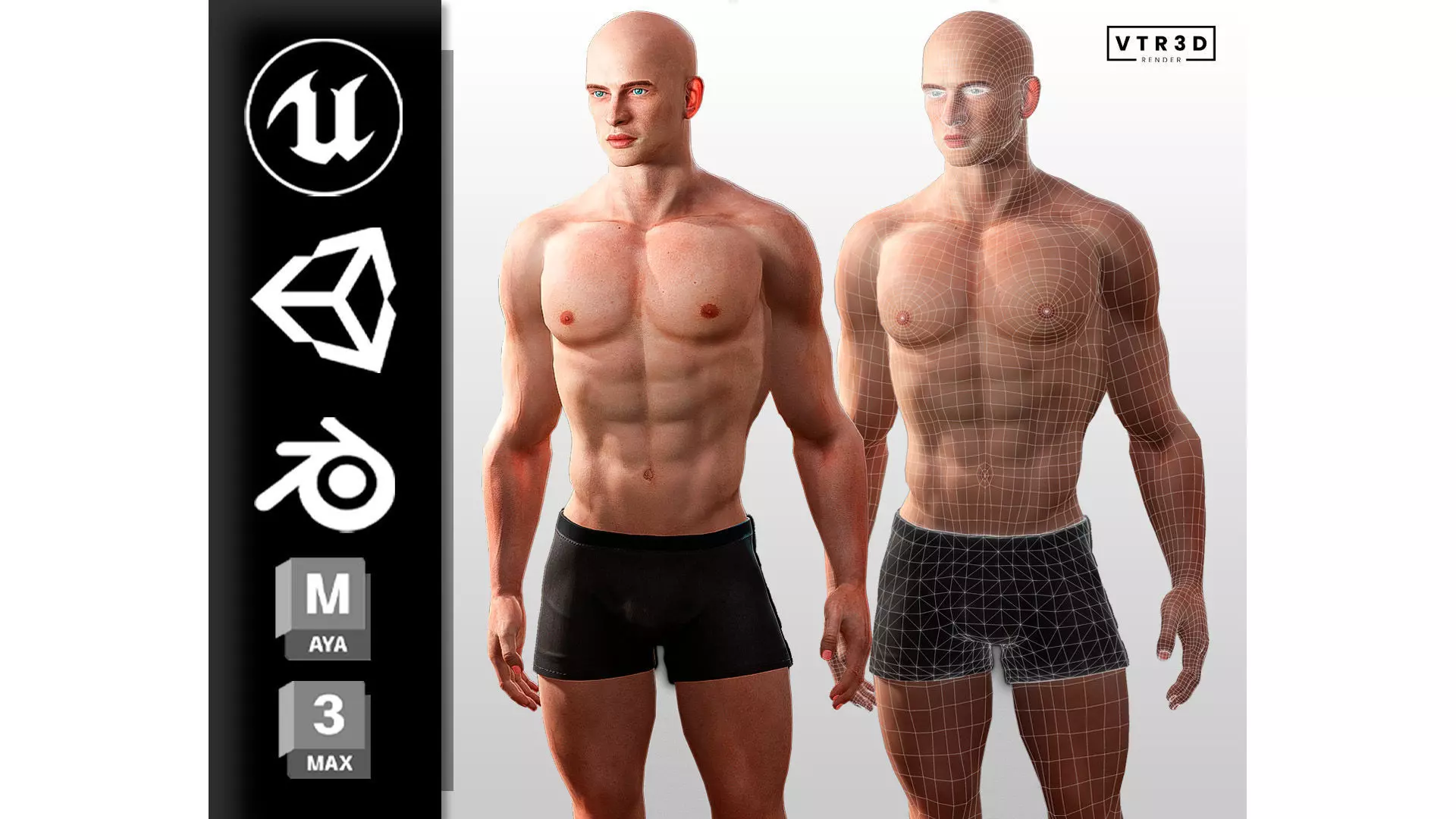 Base Mesh Realistic Human Male Body Rigged GameReady Free low-poly 3D model_0