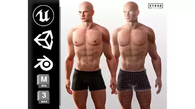 Base Mesh Realistic Human Male Body Rigged GameReady Free low-poly 3D model