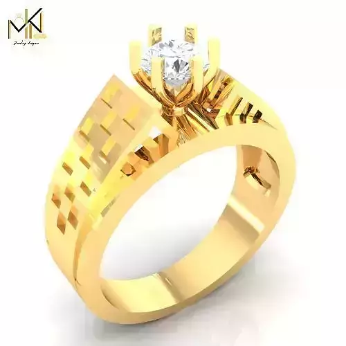 Regal Grid Solitaire Gents Ring 3D print model