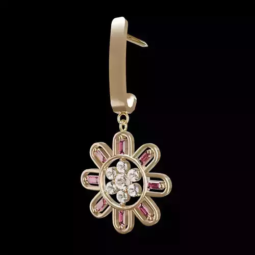 Flower shaped Earing with 8 petals decorated with ruby 3D model