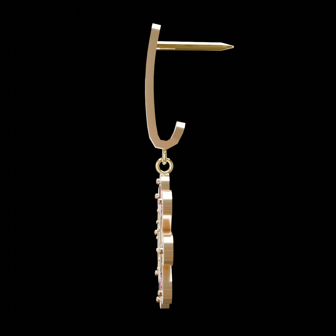 Flower shaped Earing with 8 petals decorated with ruby 3D model_3