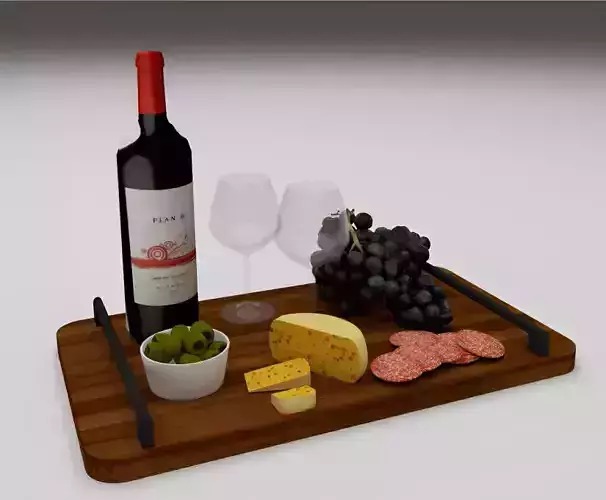  Wine and Cheese Board Set 3D Model