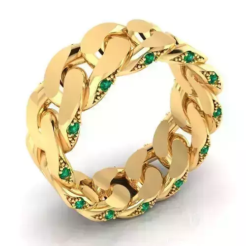 Emerald Link Cuban Band Ring 3D print model