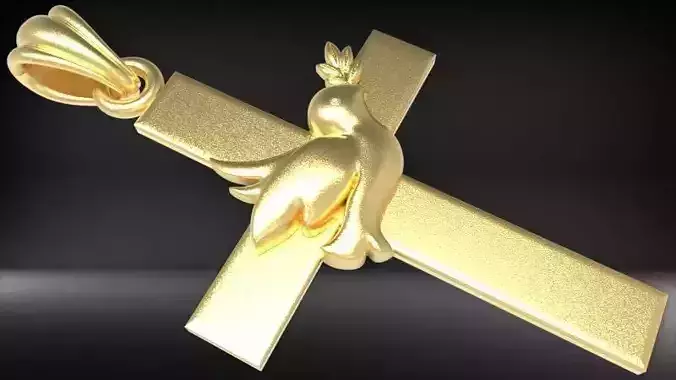 Holy Spirit Puffy Dove Cross Pendant