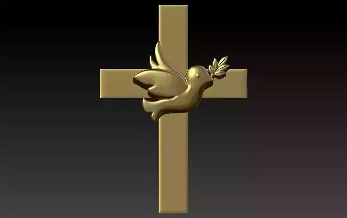 Holy Spirit Puffy Dove Cross Pendant