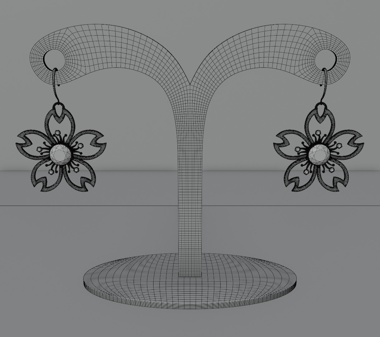 Digital Bloom Sakura Petal Earrings on Elegant Stand 3D model 3D model_13
