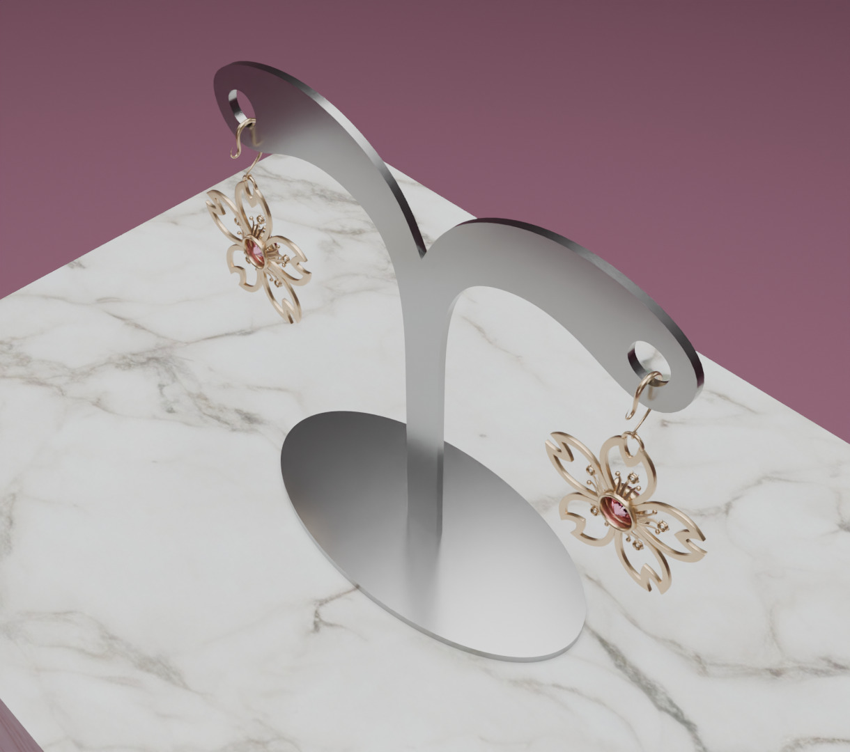Digital Bloom Sakura Petal Earrings on Elegant Stand 3D model 3D model_6