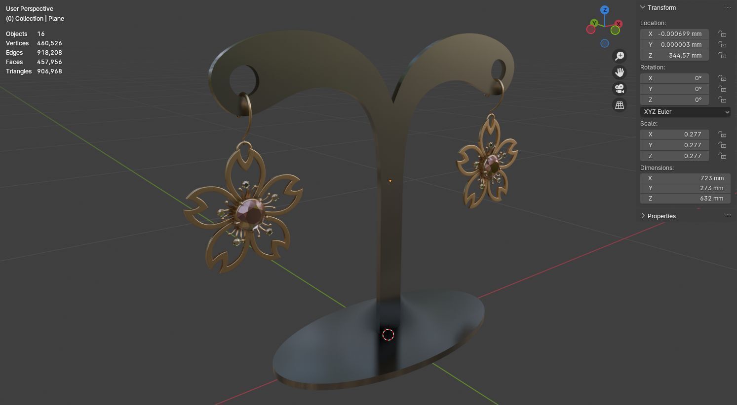 Digital Bloom Sakura Petal Earrings on Elegant Stand 3D model 3D model_11