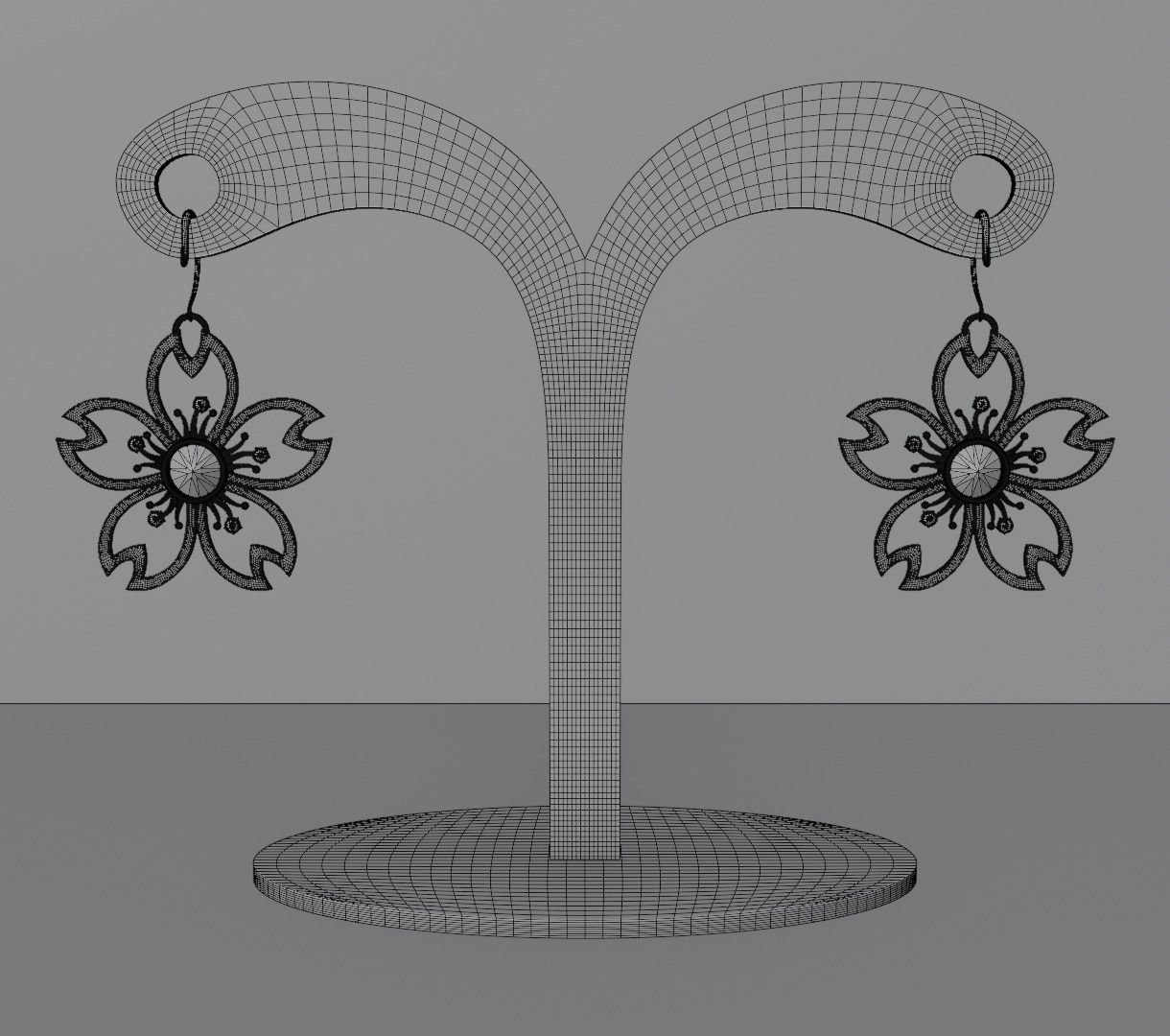 Digital Bloom Sakura Petal Earrings on Elegant Stand 3D model 3D model_17
