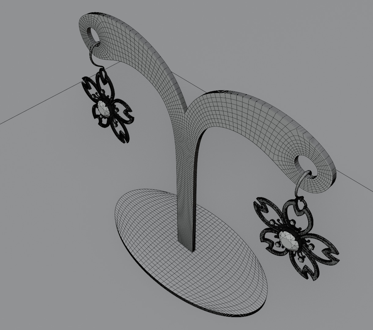 Digital Bloom Sakura Petal Earrings on Elegant Stand 3D model 3D model_20