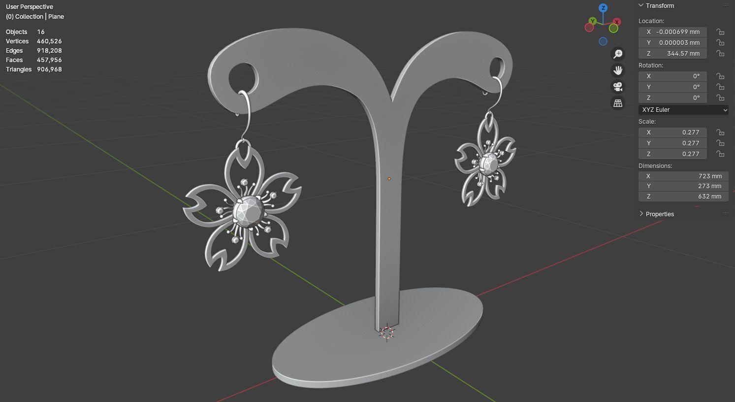 Digital Bloom Sakura Petal Earrings on Elegant Stand 3D model 3D model_10
