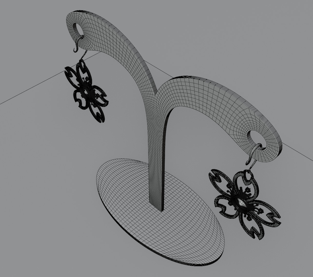 Digital Bloom Sakura Petal Earrings on Elegant Stand 3D model 3D model_18