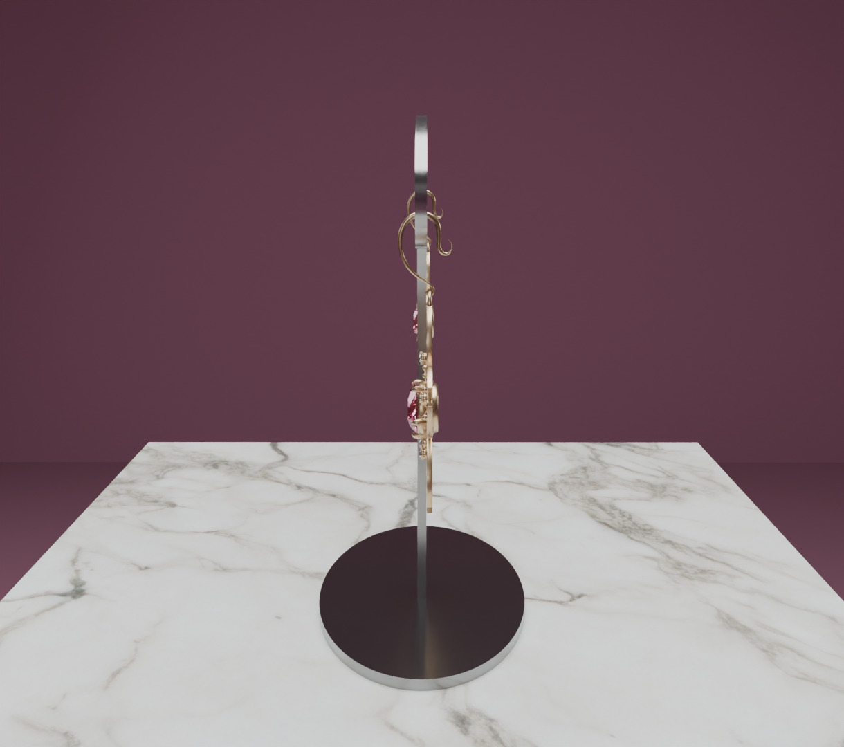 Digital Bloom Sakura Petal Earrings on Elegant Stand 3D model 3D model_4