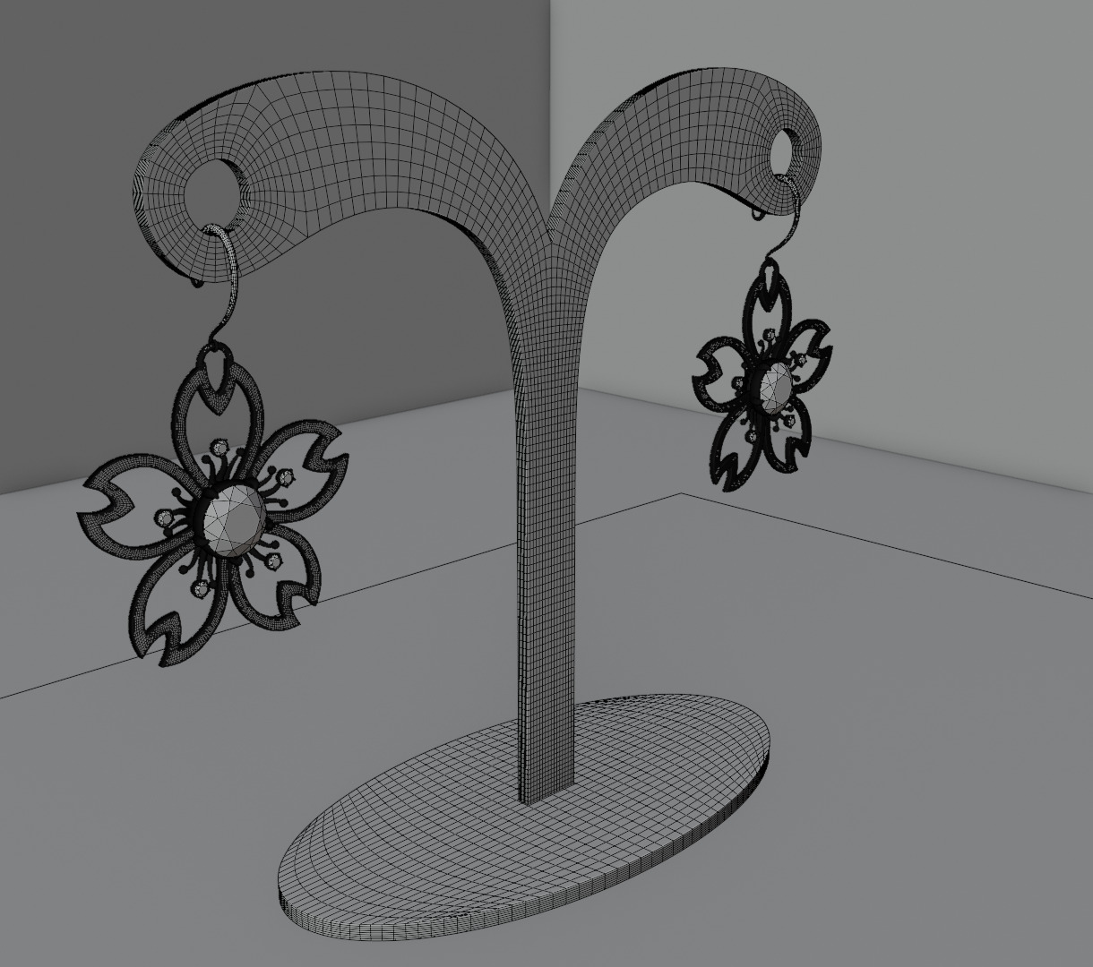 Digital Bloom Sakura Petal Earrings on Elegant Stand 3D model 3D model_12
