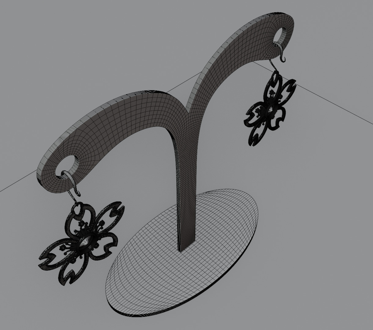 Digital Bloom Sakura Petal Earrings on Elegant Stand 3D model 3D model_21