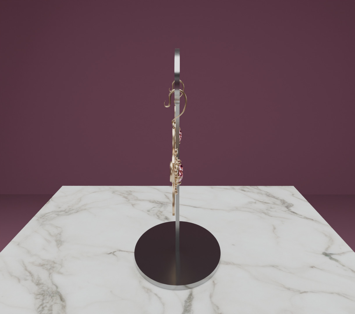 Digital Bloom Sakura Petal Earrings on Elegant Stand 3D model 3D model_3