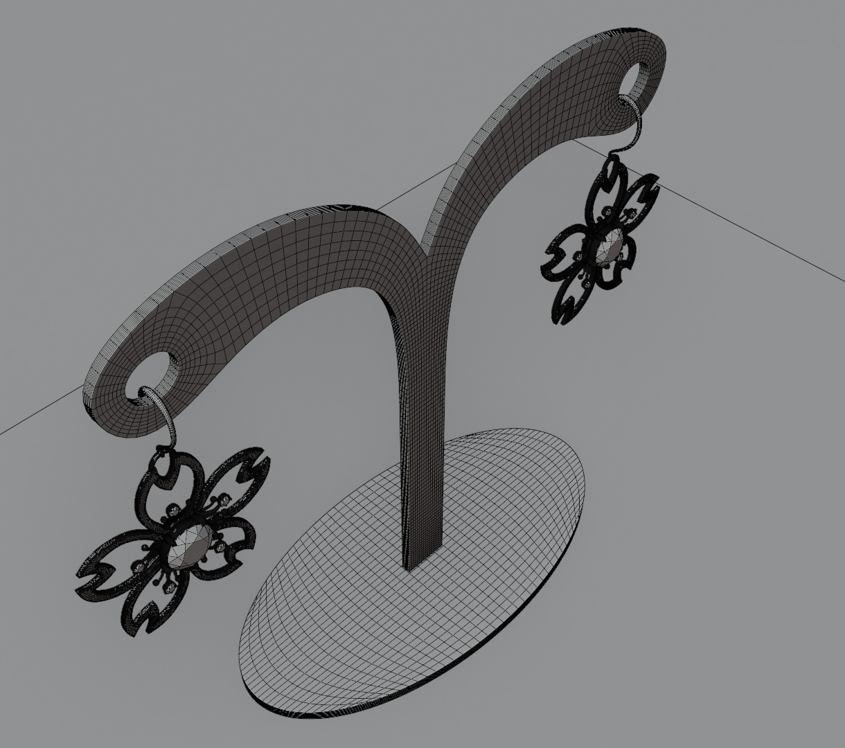 Digital Bloom Sakura Petal Earrings on Elegant Stand 3D model 3D model_19