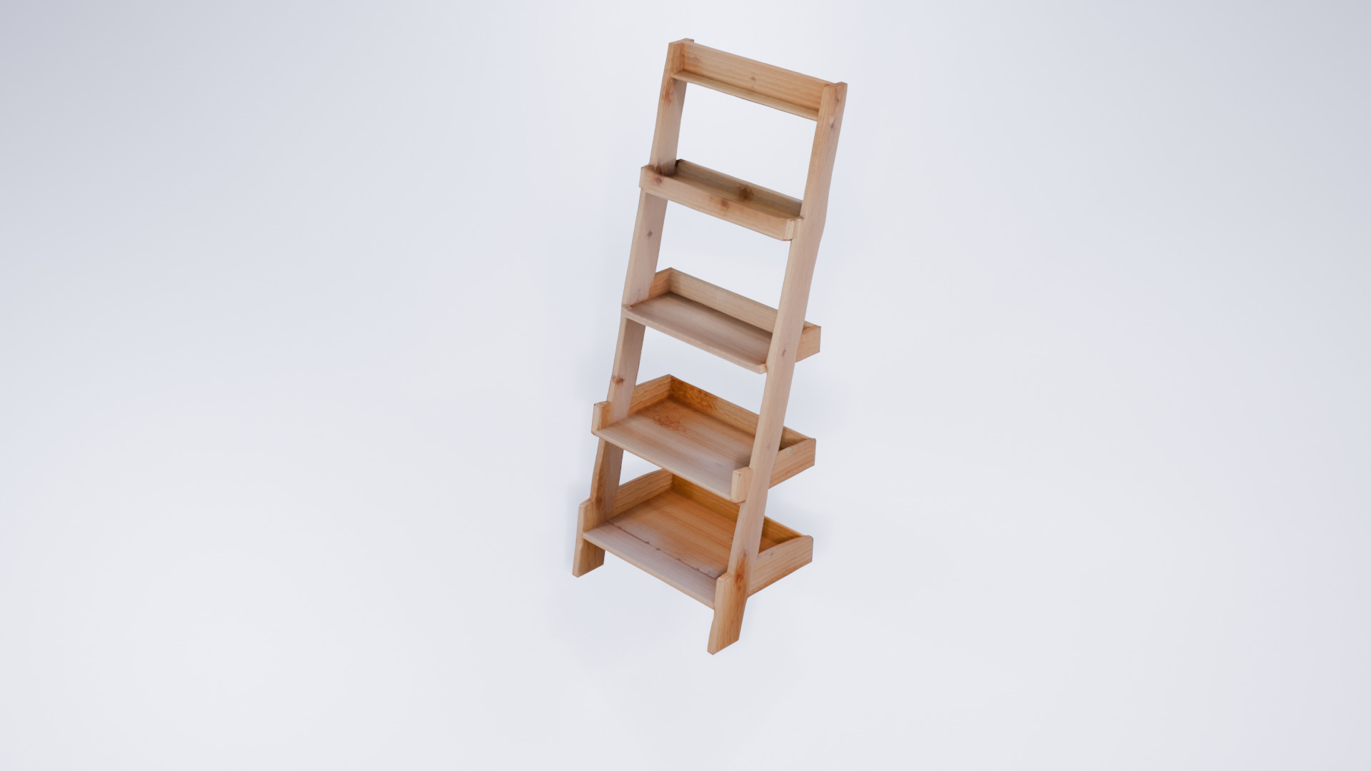 Low Poly Wooden Ladder Shelf - Stylized Leaning Rack 3D model_1