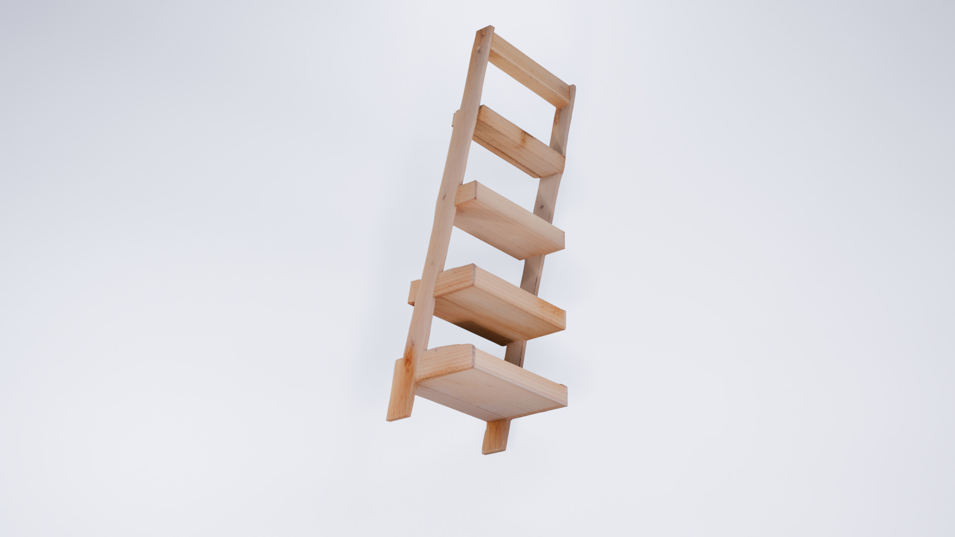 Low Poly Wooden Ladder Shelf - Stylized Leaning Rack 3D model_5