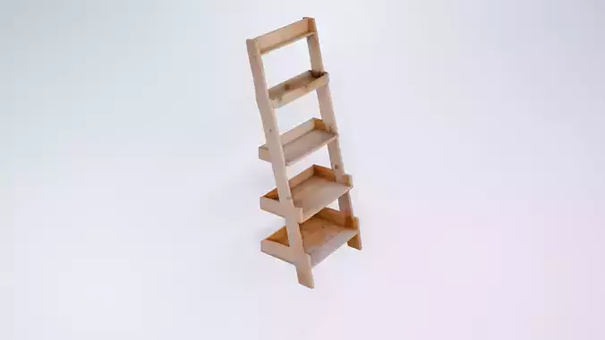 Low Poly Wooden Ladder Shelf - Stylized Leaning Rack