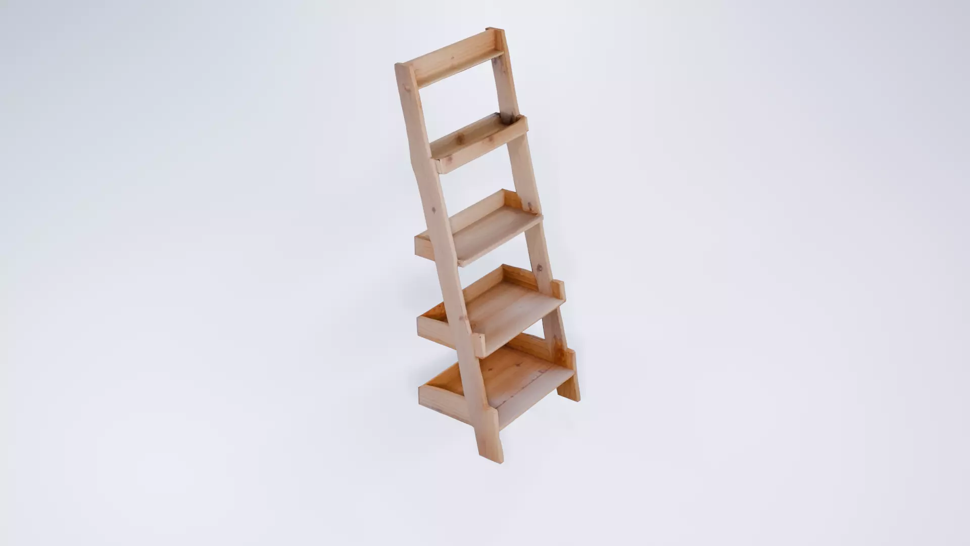 Low Poly Wooden Ladder Shelf - Stylized Leaning Rack 3D model_0