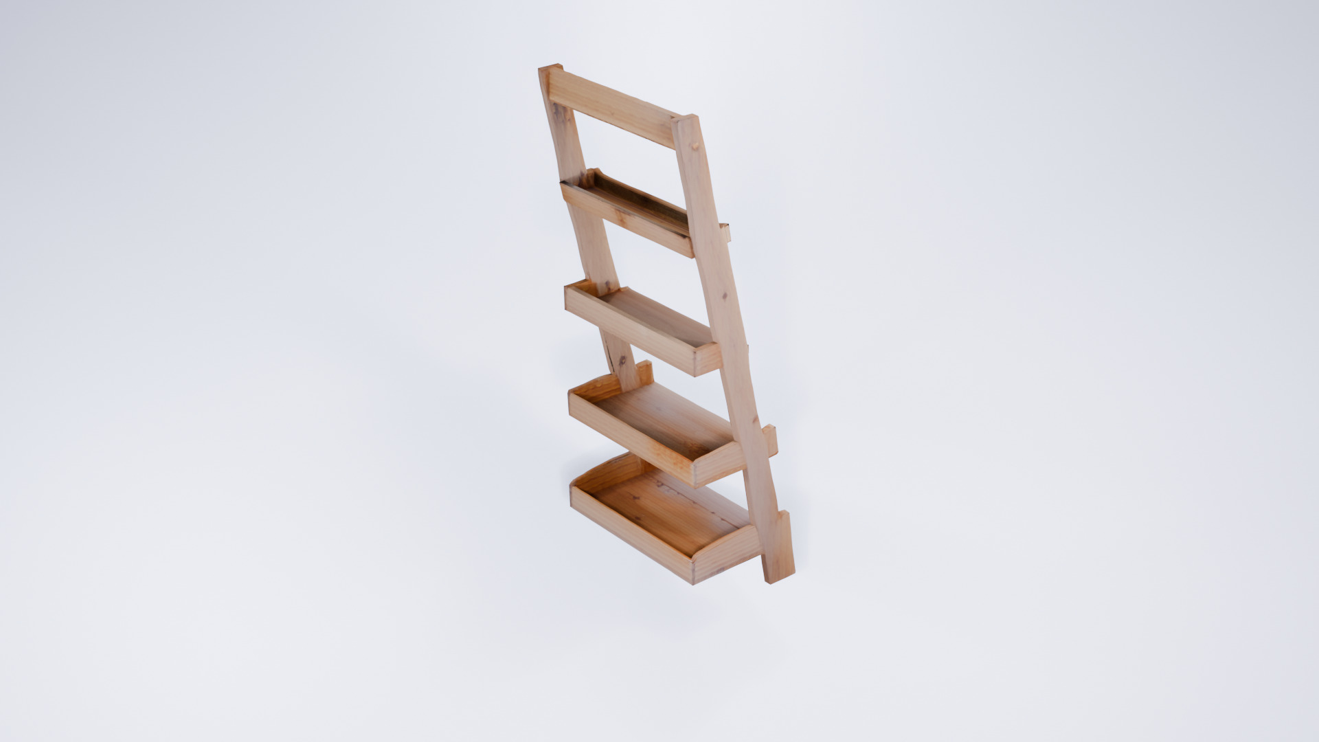 Low Poly Wooden Ladder Shelf - Stylized Leaning Rack 3D model_4