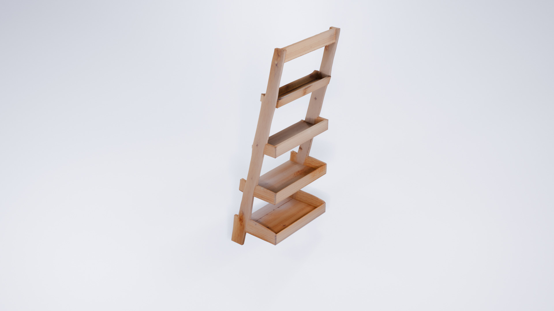 Low Poly Wooden Ladder Shelf - Stylized Leaning Rack 3D model_3
