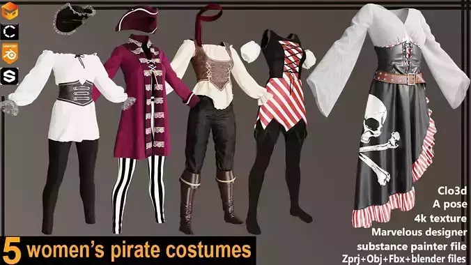 five womens pirate costumes
