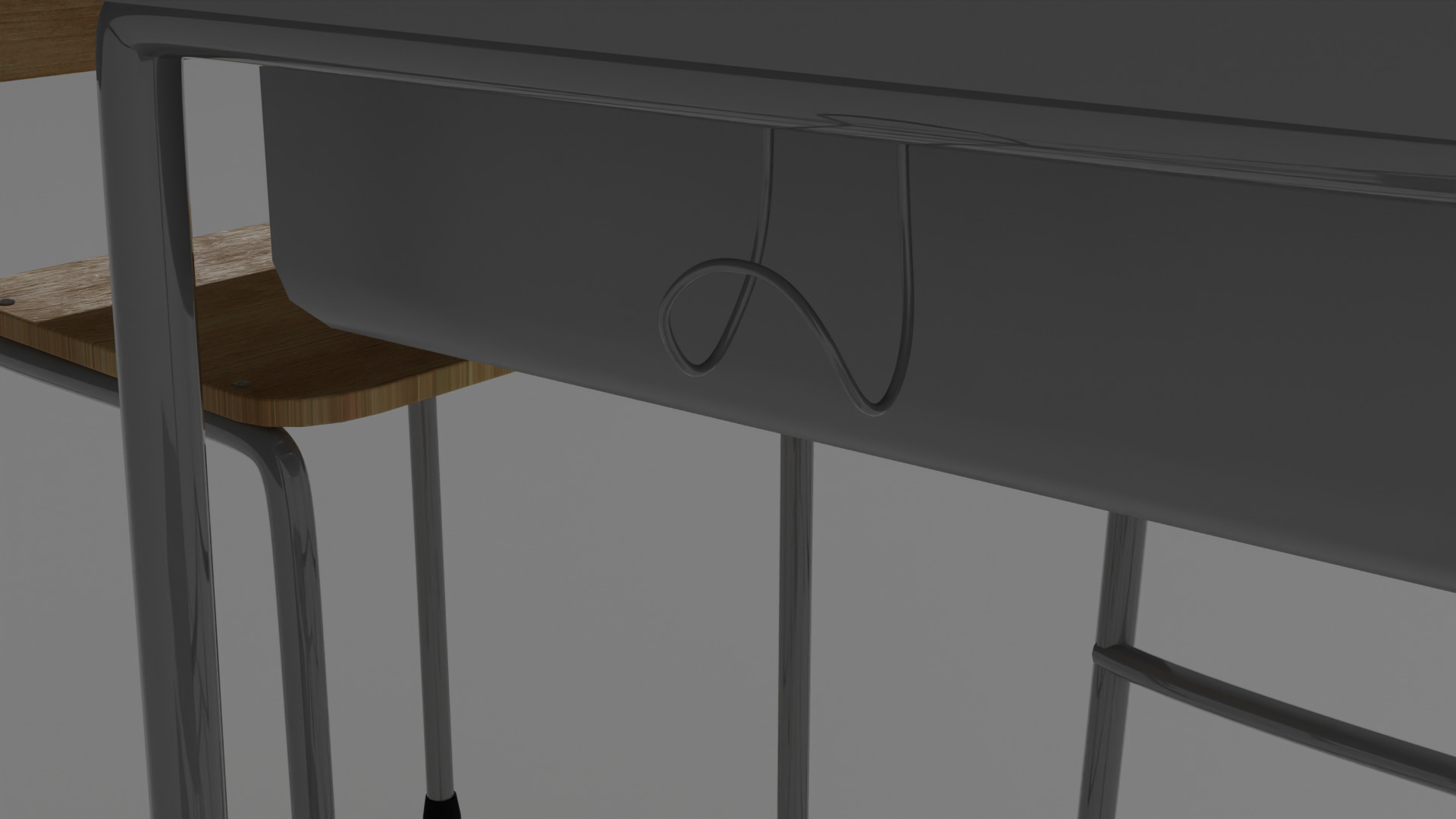 Japanese style desk and chair Low-poly 3D model_4