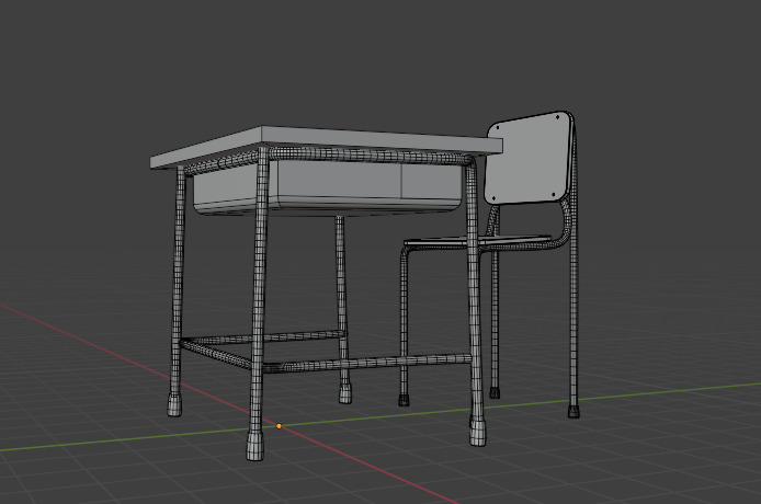 Japanese style desk and chair Low-poly 3D model_7