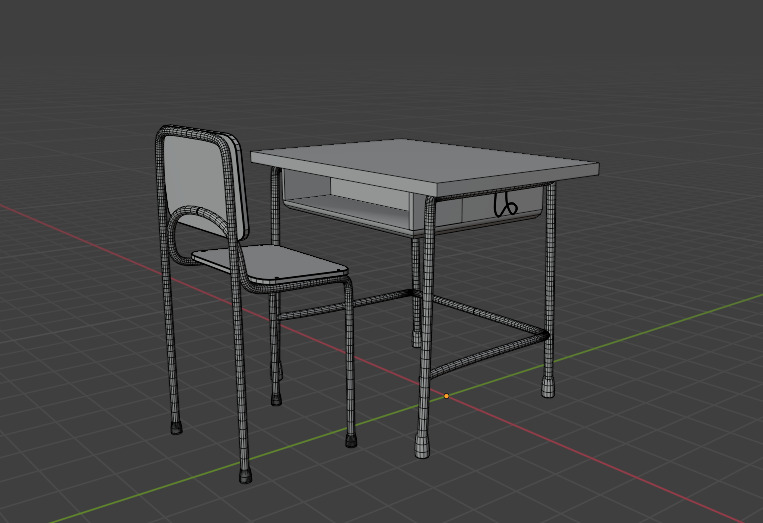 Japanese style desk and chair Low-poly 3D model_6